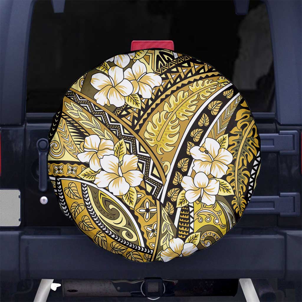 Polynesian Hibiscus Tropical Yellow Floral Spare Tire Cover Tribal Pattern - Polynesian Pride