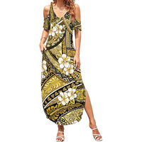 Polynesian Hibiscus Tropical Yellow Floral Summer Maxi Dress Tribal Pattern - Polynesian Pride