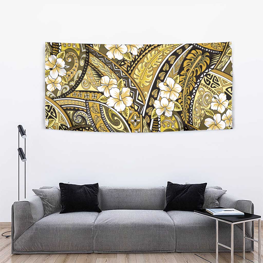 Polynesian Hibiscus Tropical Yellow Floral Tapestry Tribal Pattern - Polynesian Pride