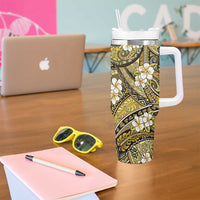 Polynesian Hibiscus Tropical Yellow Floral Tumbler With Handle Tribal Pattern - Polynesian Pride