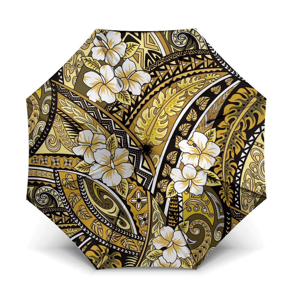 Polynesian Hibiscus Tropical Yellow Floral Umbrella Tribal Pattern - Polynesian Pride