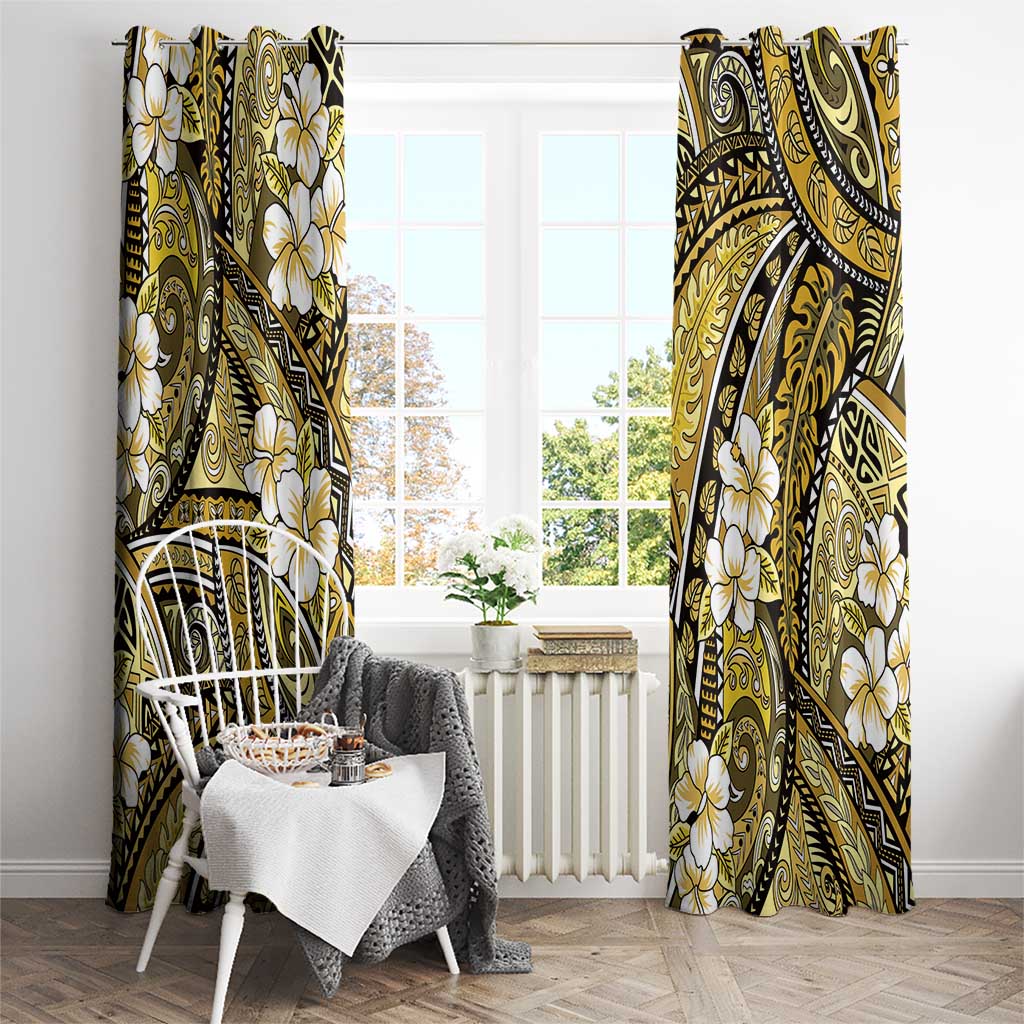 Polynesian Hibiscus Tropical Yellow Floral Window Curtain Tribal Pattern - Polynesian Pride