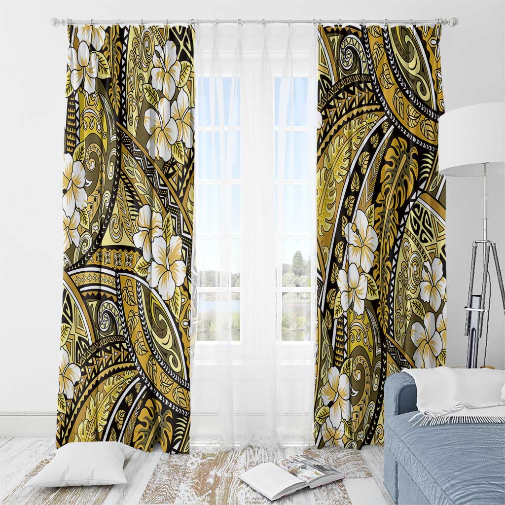 Polynesian Hibiscus Tropical Yellow Floral Window Curtain Tribal Pattern - Polynesian Pride