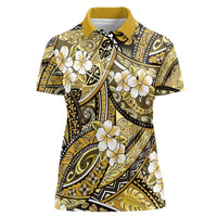 Polynesian Hibiscus Tropical Yellow Floral Women Polo Shirt Tribal Pattern - Polynesian Pride