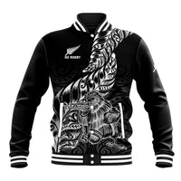 New Zealand Silver Fern Rugby Baseball Jacket Aotearoa Kiwi Maori Black Version LT01 Unisex Black - Polynesian Pride