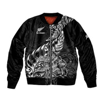 New Zealand Silver Fern Rugby Bomber Jacket Aotearoa Kiwi Maori Black Version LT01 Unisex Black - Polynesian Pride