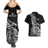 New Zealand Silver Fern Rugby Couples Matching Summer Maxi Dress and Hawaiian Shirt Aotearoa Kiwi Maori Black Version LT01 - Polynesian Pride