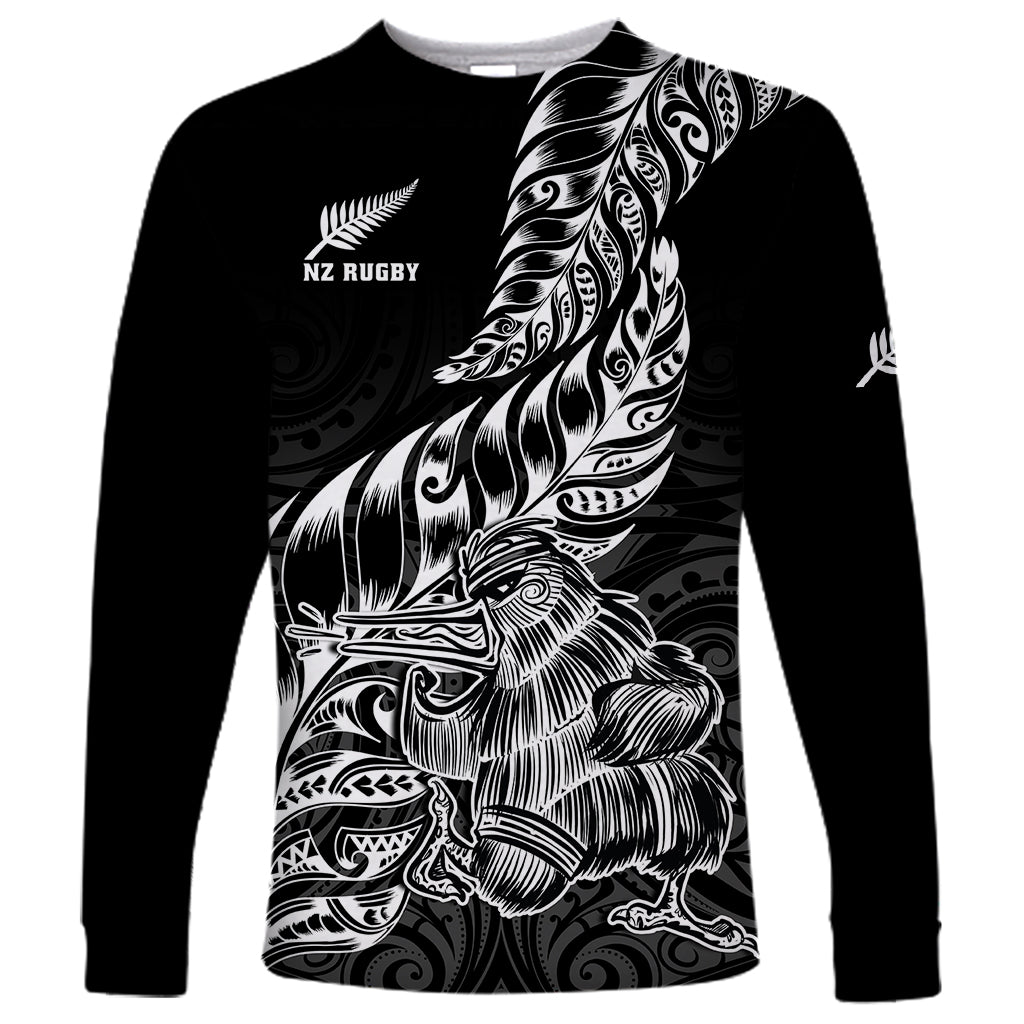 New Zealand Silver Fern Rugby Long Sleeve Shirt Aotearoa Kiwi Maori Black Version LT01 Unisex Black - Polynesian Pride