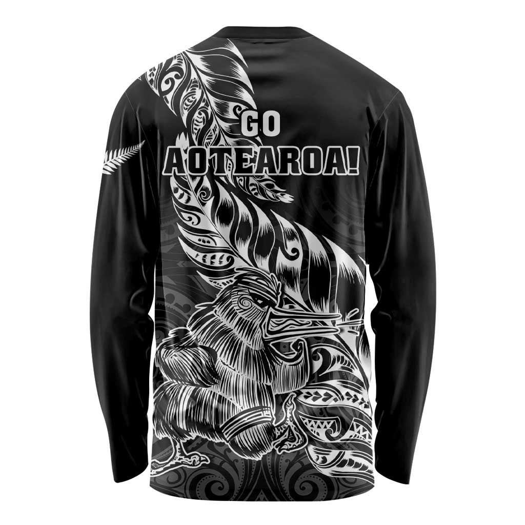 New Zealand Silver Fern Rugby Long Sleeve Shirt Aotearoa Kiwi Maori Black Version LT01