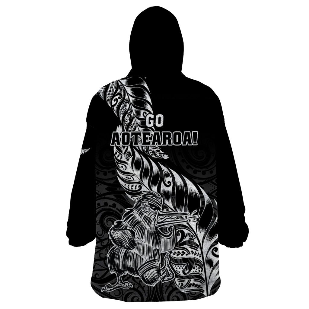 New Zealand Silver Fern Rugby Wearable Blanket Hoodie Aotearoa Kiwi Maori Black Version LT01 - Polynesian Pride