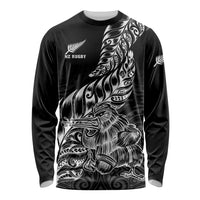 Custom New Zealand Silver Fern Rugby Long Sleeve Shirt Aotearoa Kiwi Maori Black Version LT01