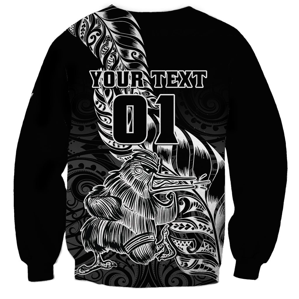Custom New Zealand Silver Fern Rugby Sweatshirt Aotearoa Kiwi Maori Black Version LT01 - Polynesian Pride