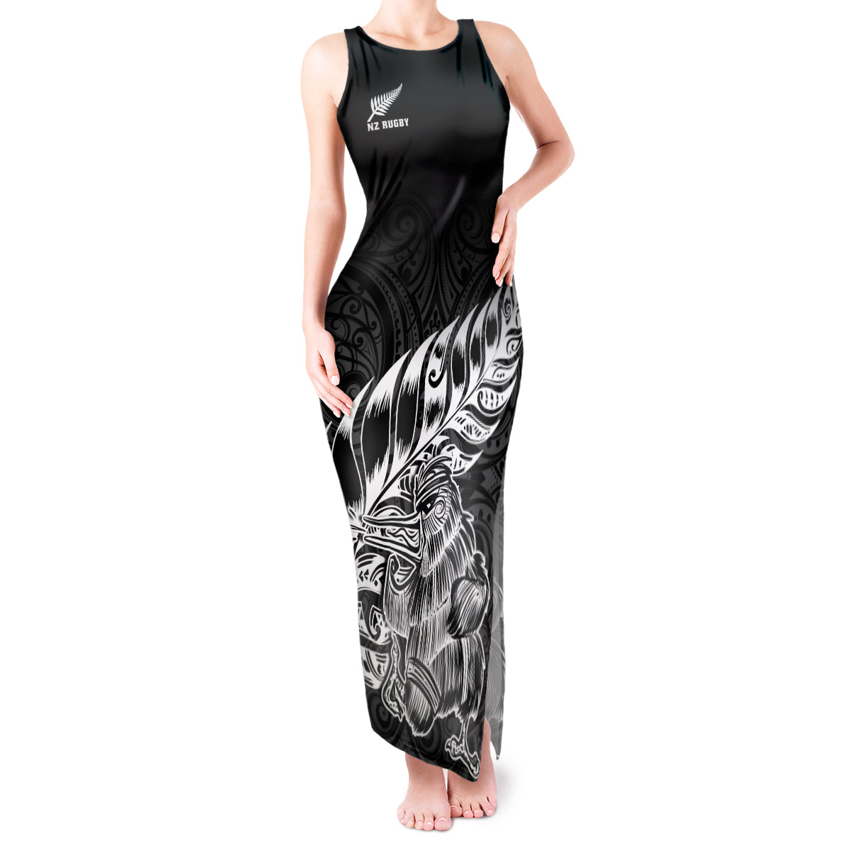 Custom New Zealand Silver Fern Rugby Tank Maxi Dress Aotearoa Kiwi Maori Black Version LT01 Women Black - Polynesian Pride