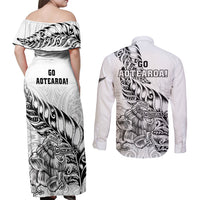 New Zealand Silver Fern Rugby Couples Matching Off Shoulder Maxi Dress and Long Sleeve Button Shirts Aotearoa Kiwi Maori White Version LT01 - Polynesian Pride
