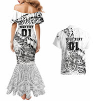 Custom New Zealand Silver Fern Rugby Couples Matching Mermaid Dress and Hawaiian Shirt Aotearoa Kiwi Maori White Version LT01 - Polynesian Pride