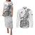 Custom New Zealand Silver Fern Rugby Couples Matching Puletasi Dress and Long Sleeve Button Shirts Aotearoa Kiwi Maori White Version LT01 White - Polynesian Pride