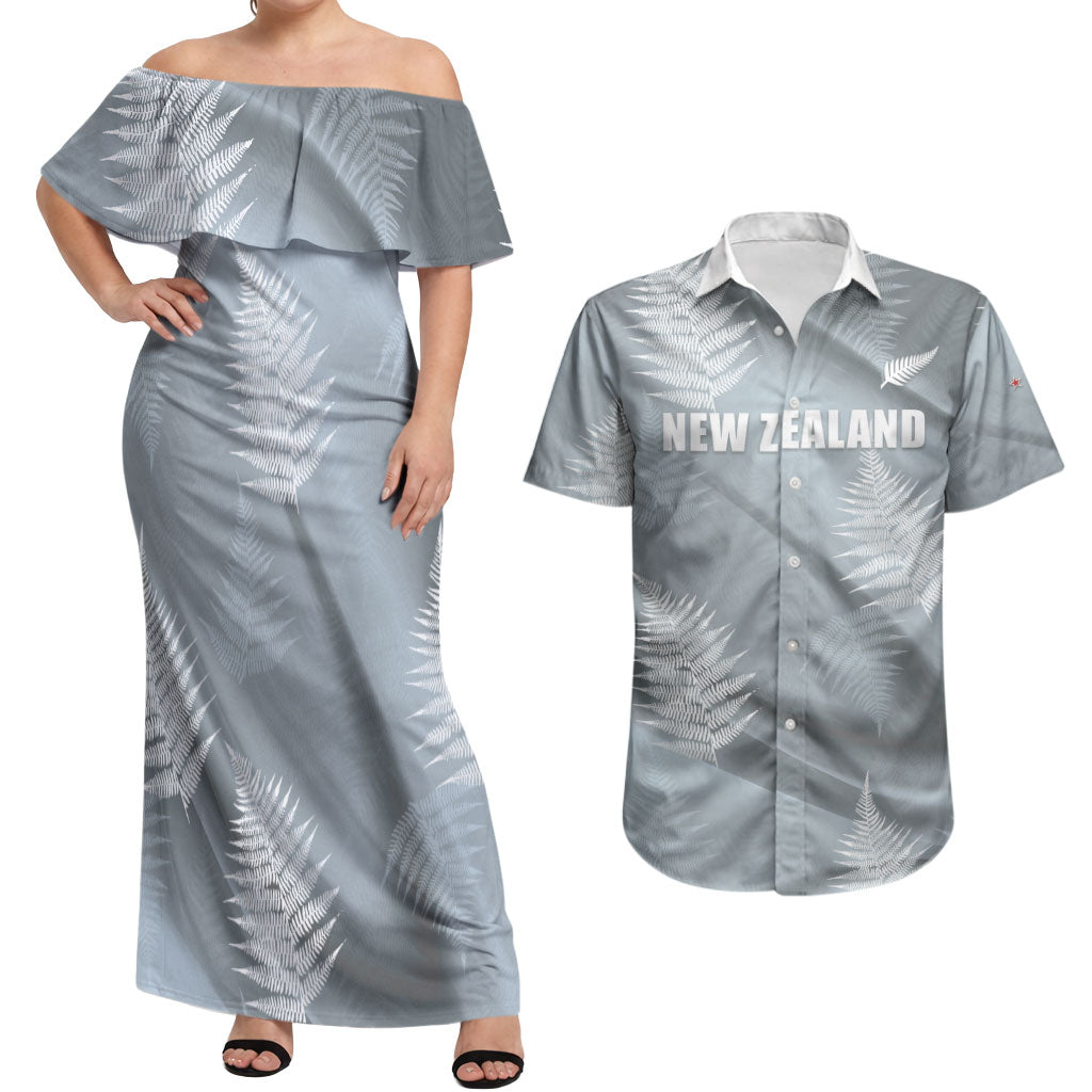 Custom Rugby New Zealand 2026 Couples Matching Off Shoulder Maxi Dress and Hawaiian Shirt The Fern Go Champions