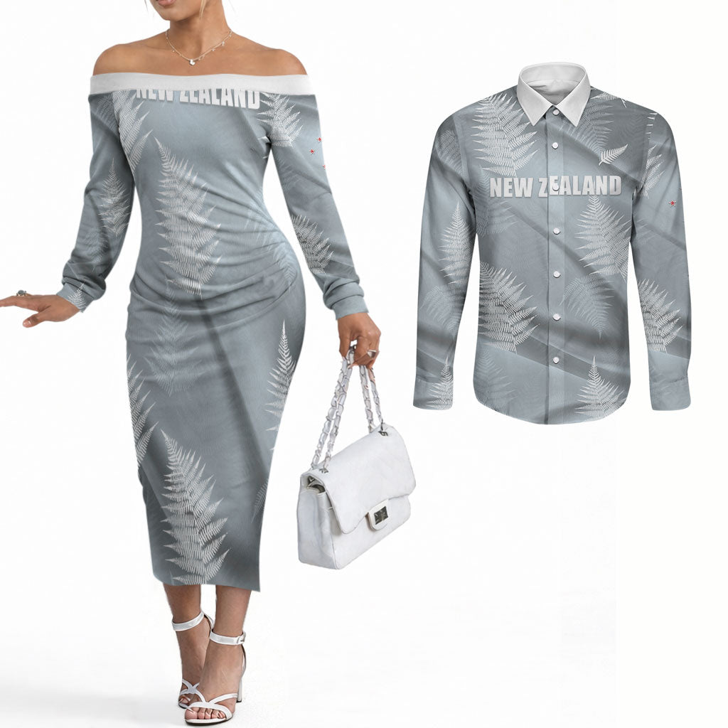 Custom Rugby New Zealand 2026 Couples Matching Off The Shoulder Long Sleeve Dress and Long Sleeve Button Shirt The Fern Go Champions