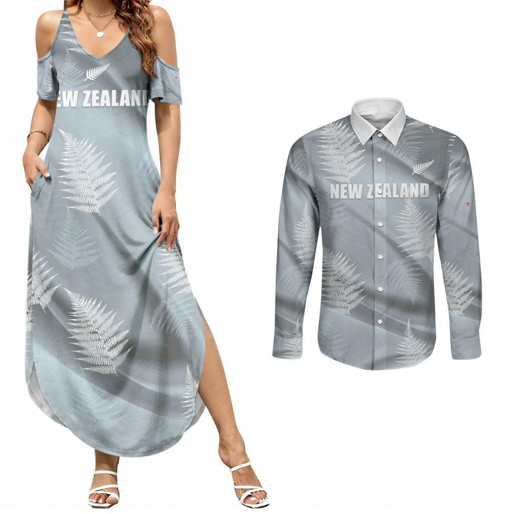 Custom Rugby New Zealand 2026 Couples Matching Summer Maxi Dress and Long Sleeve Button Shirt The Fern Go Champions