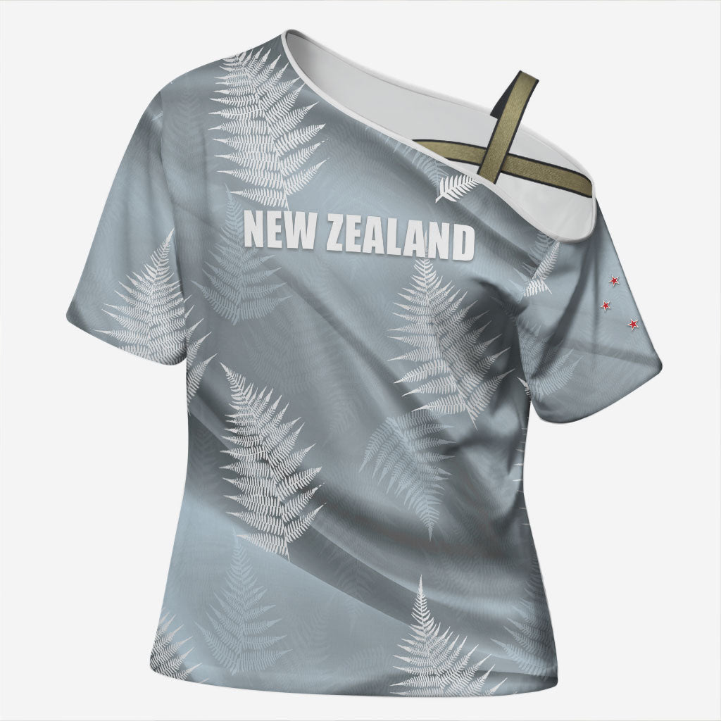 Custom Rugby New Zealand 2026 Cross Shoulder Shirt The Fern Go Champions LT01 Female Grey - Polynesian Pride