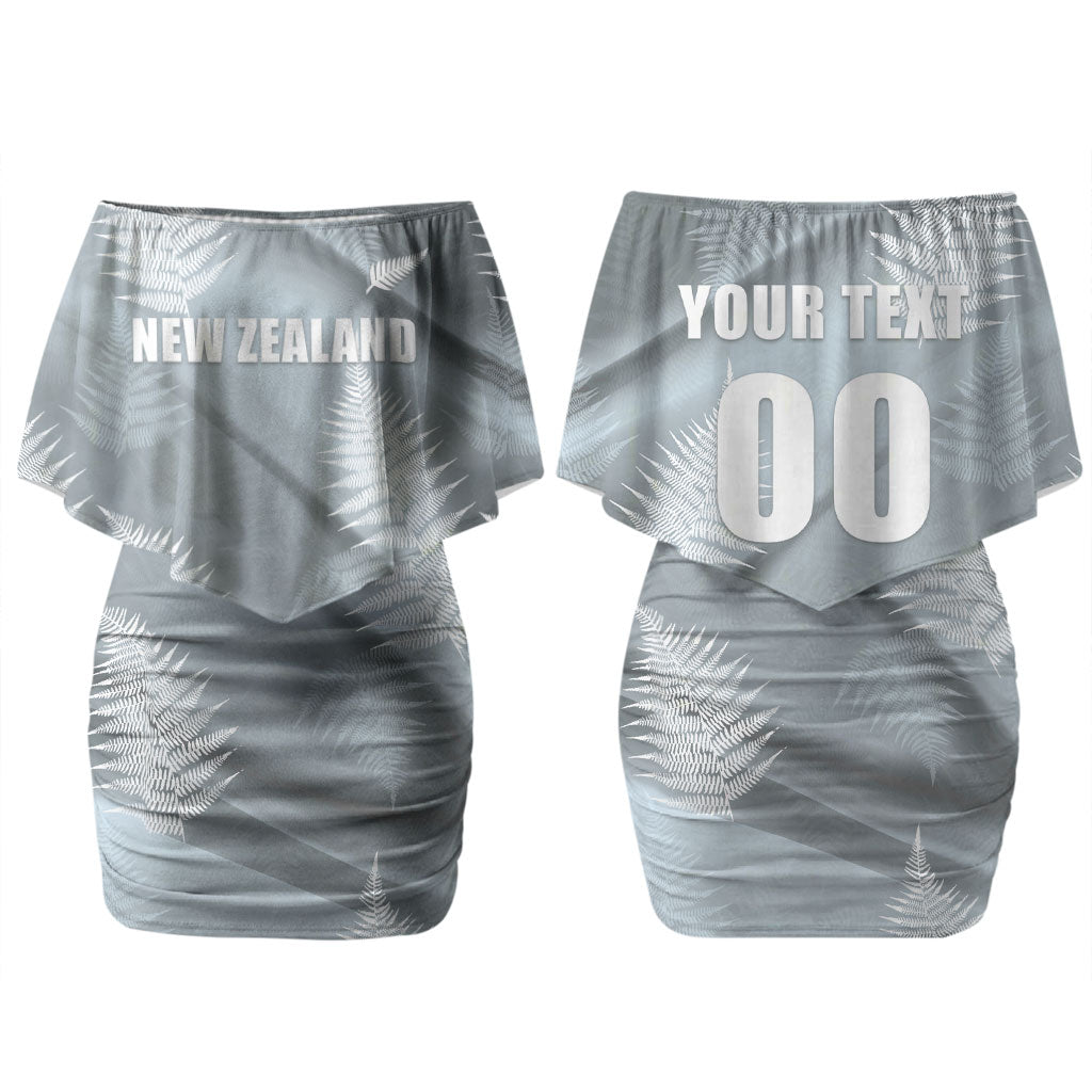 Custom Rugby New Zealand 2026 Family Matching Off Shoulder Short Dress and Hawaiian Shirt The Fern Go Champions