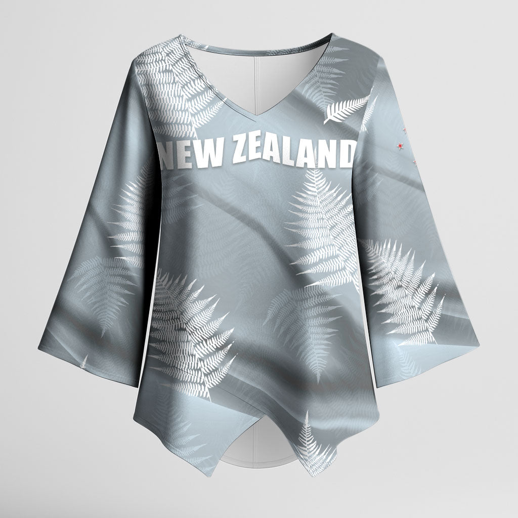 Custom Rugby New Zealand 2026 Kimono Sleeve Blouse The Fern Go Champions LT01 Female Grey - Polynesian Pride