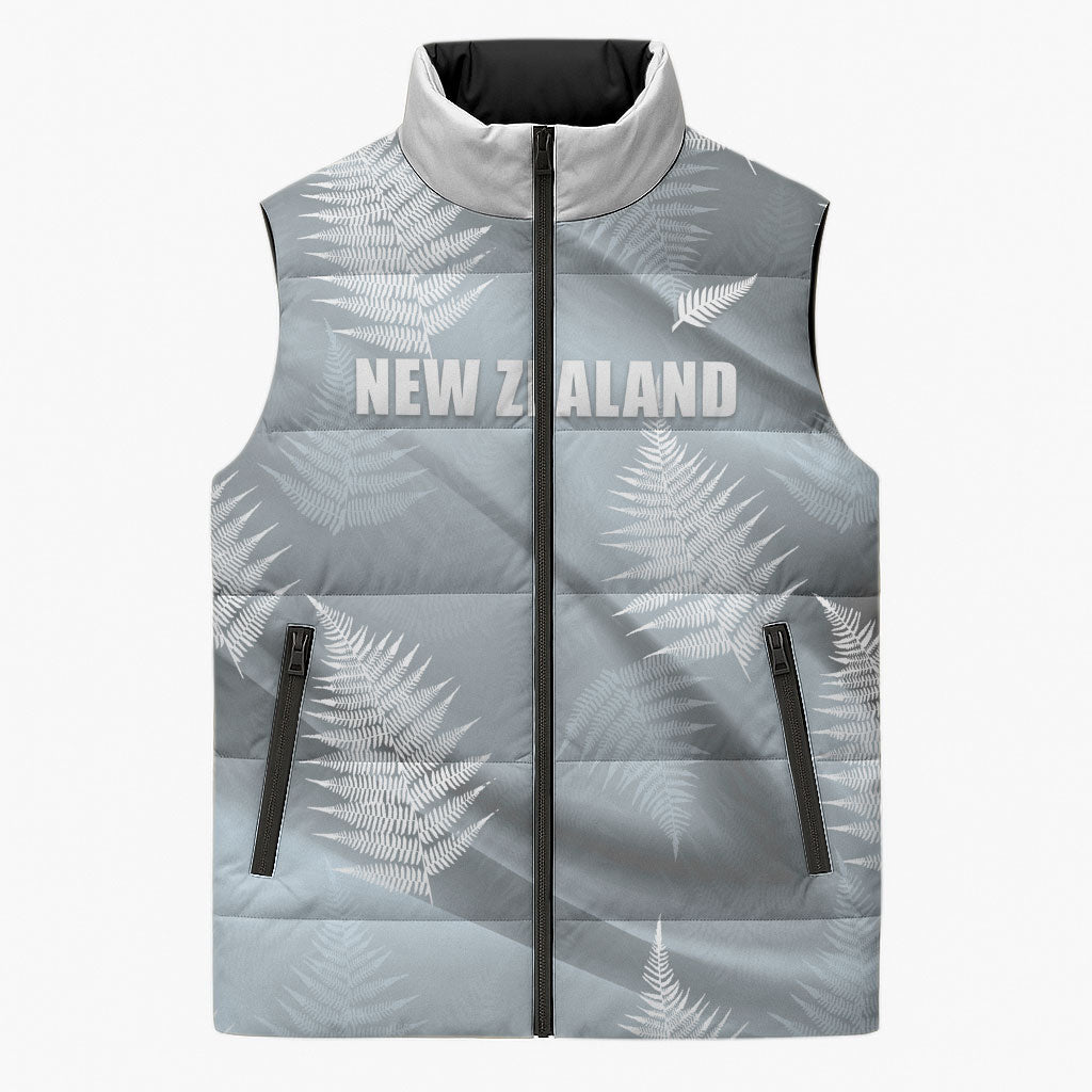 Custom Rugby New Zealand 2026 Sleeveless Puffer Jacket The Fern Go Champions LT01 Unisex Grey - Polynesian Pride