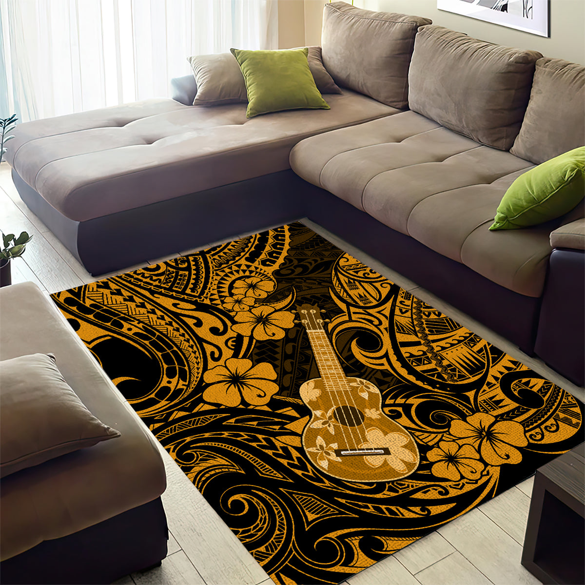 Hawaii Ukulele Area Rug Polynesian Pattern Gold Version LT01 - Polynesian Pride