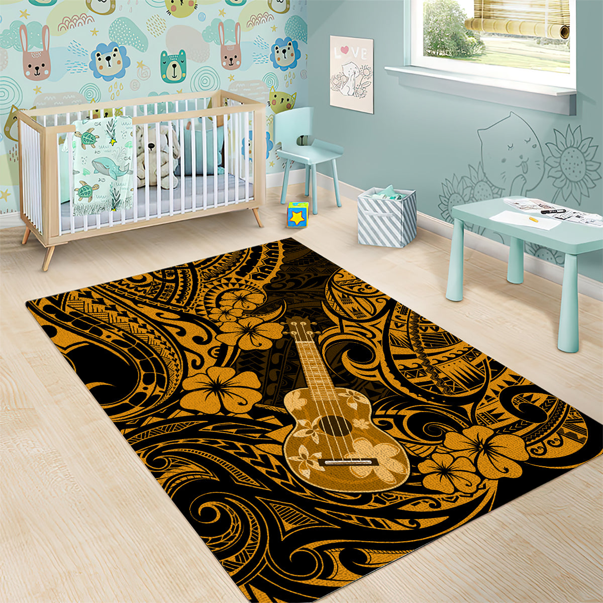 Hawaii Ukulele Area Rug Polynesian Pattern Gold Version LT01 - Polynesian Pride