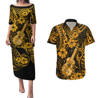 Hawaii Ukulele Couples Matching Puletasi Dress and Hawaiian Shirt Polynesian Pattern Gold Version LT01 Gold - Polynesian Pride
