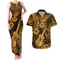 Hawaii Ukulele Couples Matching Tank Maxi Dress and Hawaiian Shirt Polynesian Pattern Gold Version LT01 Gold - Polynesian Pride