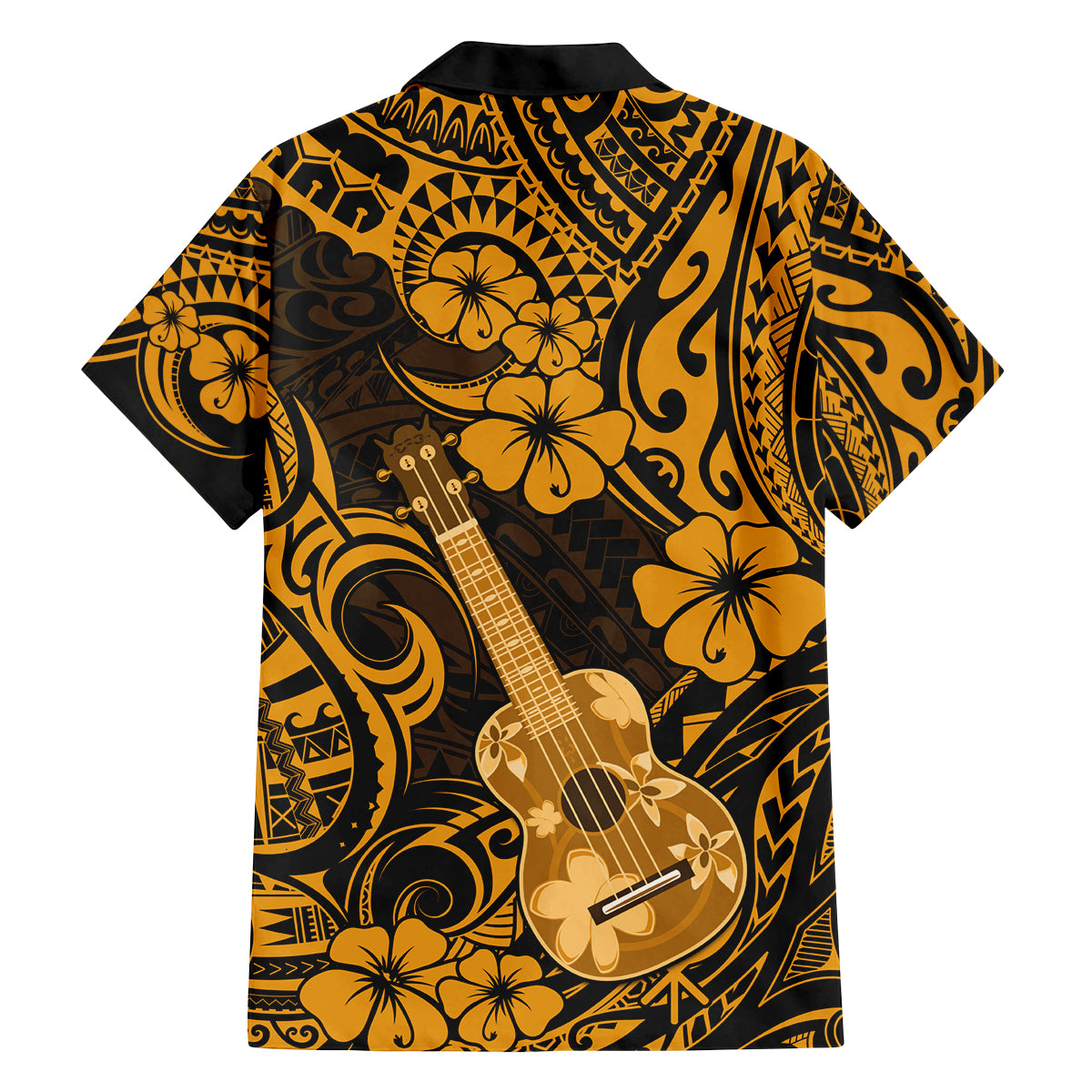 Hawaii Ukulele Family Matching Off Shoulder Short Dress and Hawaiian Shirt Polynesian Pattern Gold Version LT01 - Polynesian Pride