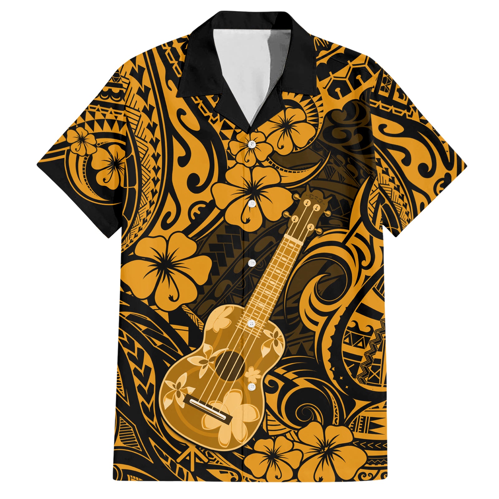 Hawaii Ukulele Hawaiian Shirt Polynesian Pattern Gold Version LT01 Gold - Polynesian Pride