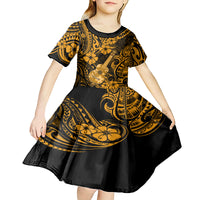 Hawaii Ukulele Kid Short Sleeve Dress Polynesian Pattern Gold Version LT01 - Polynesian Pride