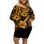 Hawaii Ukulele Off Shoulder Short Dress Polynesian Pattern Gold Version LT01 Women Gold - Polynesian Pride