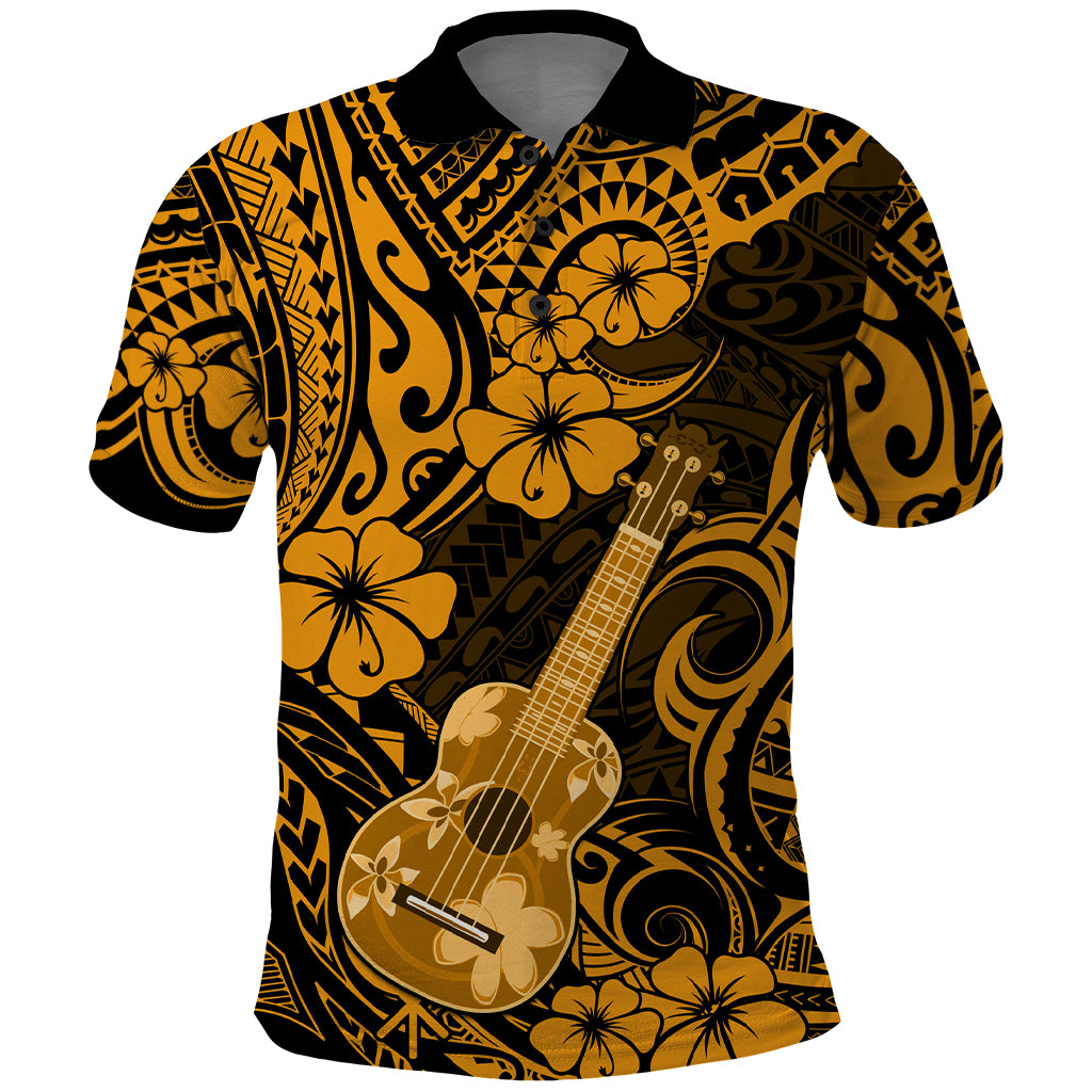 Hawaii Ukulele Polo Shirt Polynesian Pattern Gold Version LT01 Gold - Polynesian Pride