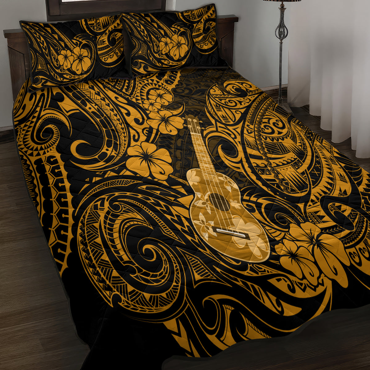 Hawaii Ukulele Quilt Bed Set Polynesian Pattern Gold Version LT01 - Polynesian Pride