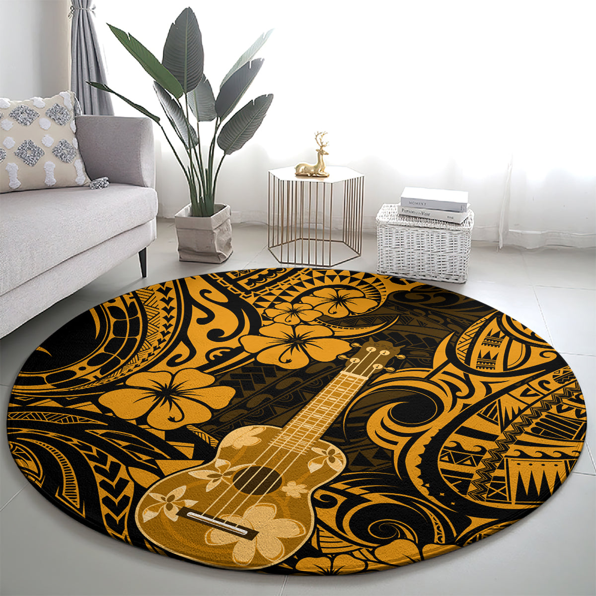 Hawaii Ukulele Round Carpet Polynesian Pattern Gold Version LT01 - Polynesian Pride