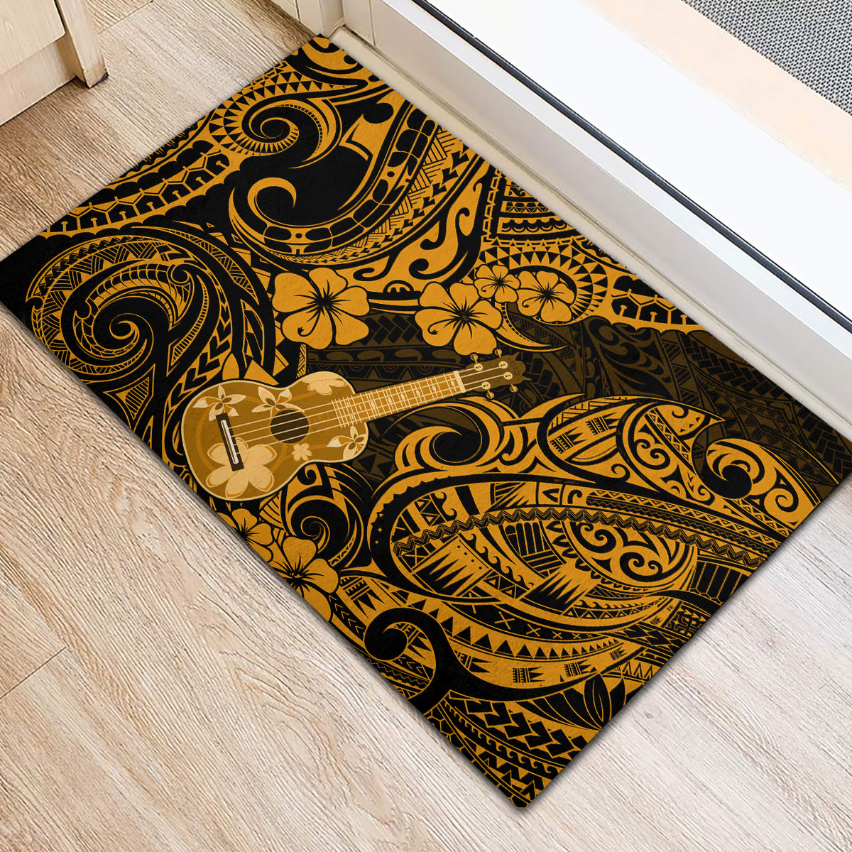 Hawaii Ukulele Rubber Doormat Polynesian Pattern Gold Version LT01 - Polynesian Pride