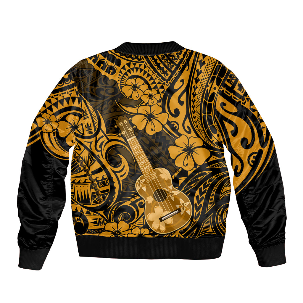 Hawaii Ukulele Sleeve Zip Bomber Jacket Polynesian Pattern Gold Version LT01 - Polynesian Pride
