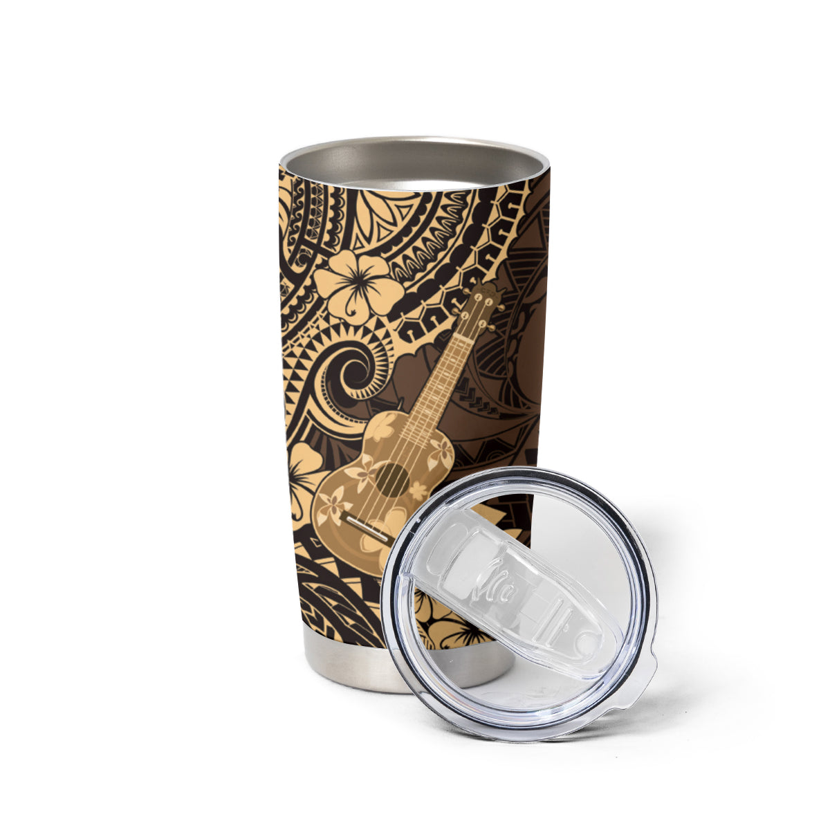 Hawaii Ukulele Tumbler Cup Polynesian Pattern Gold Version
