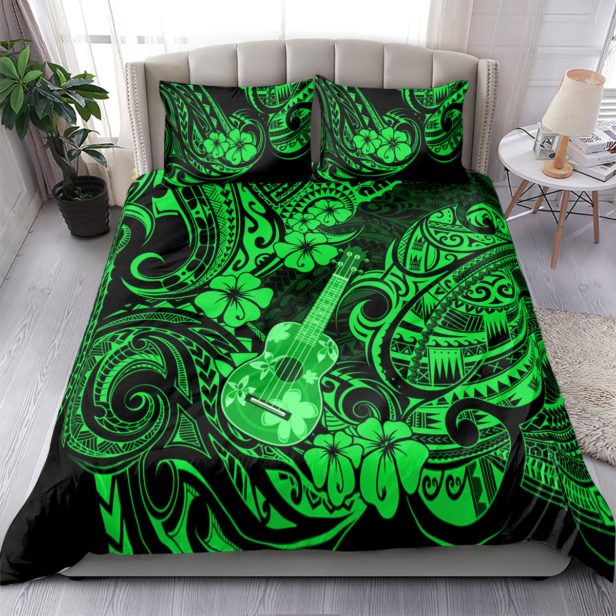 Hawaii Ukulele Bedding Set Polynesian Pattern Green Version LT01 - Polynesian Pride
