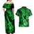 Hawaii Ukulele Couples Matching Off Shoulder Maxi Dress and Hawaiian Shirt Polynesian Pattern Green Version LT01 - Polynesian Pride