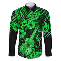Hawaii Ukulele Family Matching Puletasi Dress and Hawaiian Shirt Polynesian Pattern Green Version LT01 Dad's Shirt - Long Sleeve Green - Polynesian Pride