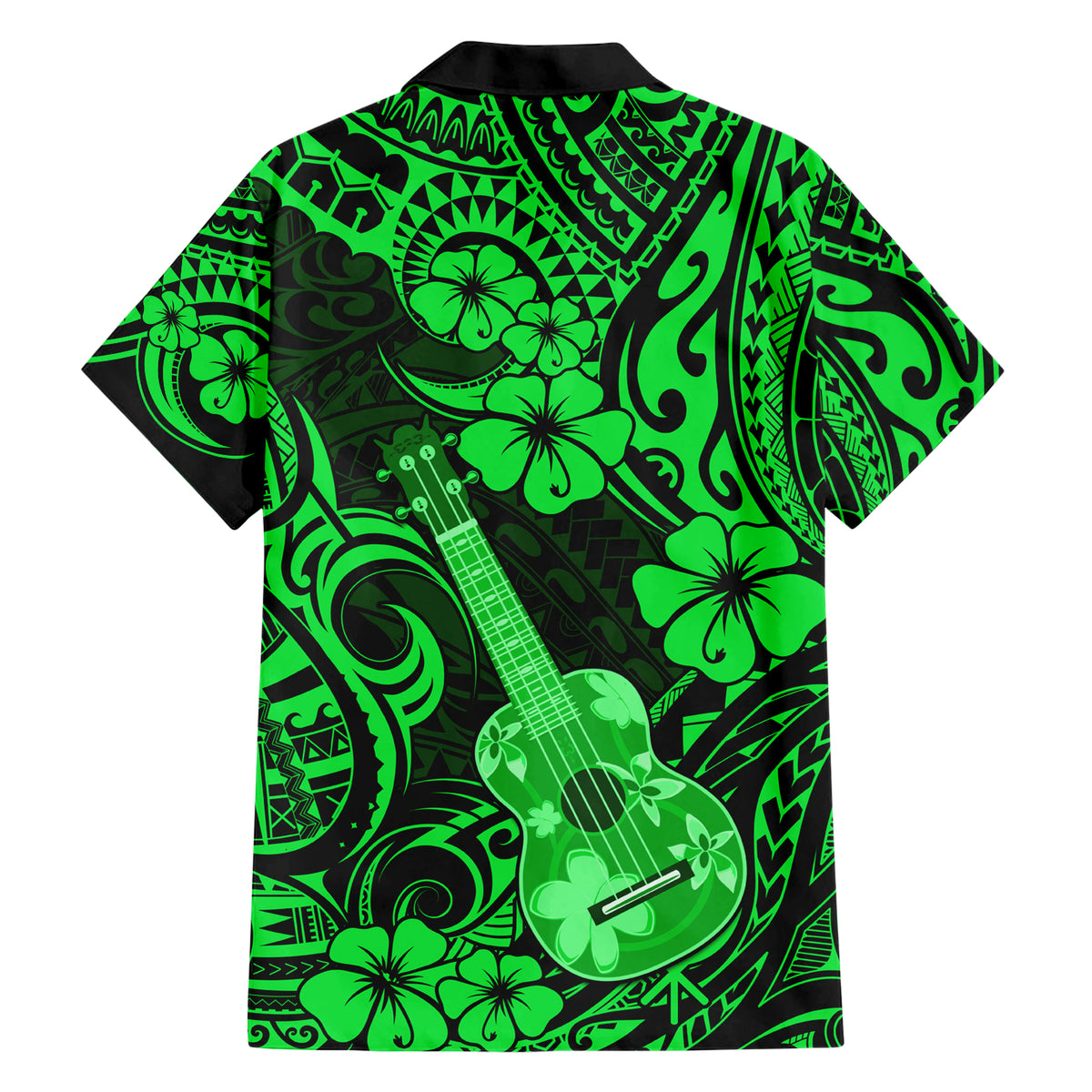 Hawaii Ukulele Family Matching Short Sleeve Bodycon Dress and Hawaiian Shirt Polynesian Pattern Green Version LT01 - Polynesian Pride