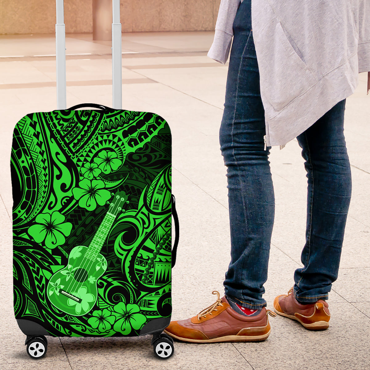 Hawaii Ukulele Luggage Cover Polynesian Pattern Green Version LT01 Green - Polynesian Pride