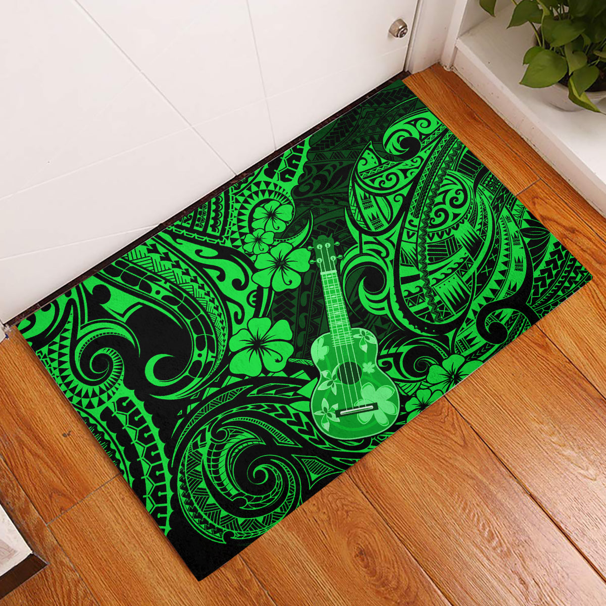 Hawaii Ukulele Rubber Doormat Polynesian Pattern Green Version LT01 Green - Polynesian Pride