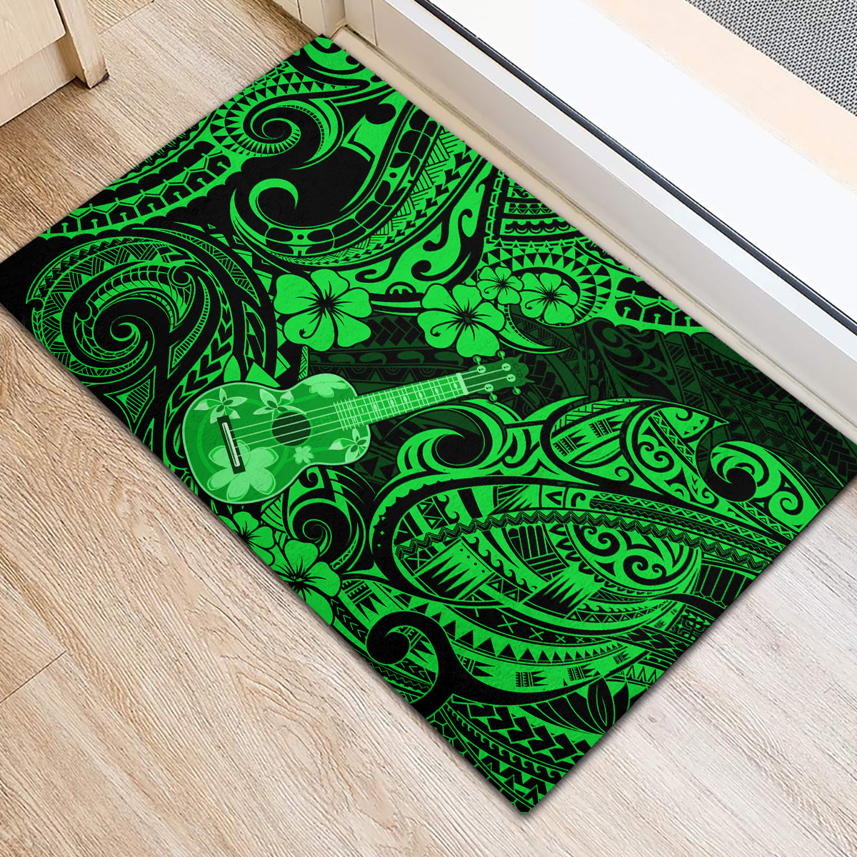 Hawaii Ukulele Rubber Doormat Polynesian Pattern Green Version LT01 - Polynesian Pride