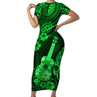 Hawaii Ukulele Short Sleeve Bodycon Dress Polynesian Pattern Green Version LT01 Long Dress Green - Polynesian Pride