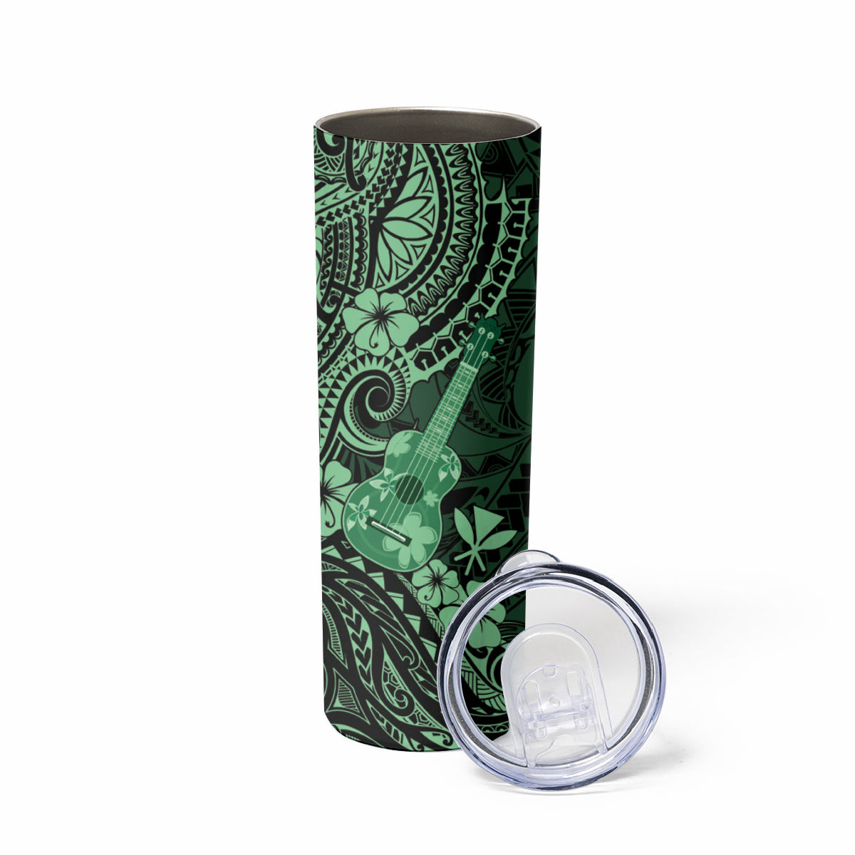 Hawaii Ukulele Skinny Tumbler Polynesian Pattern Green Version